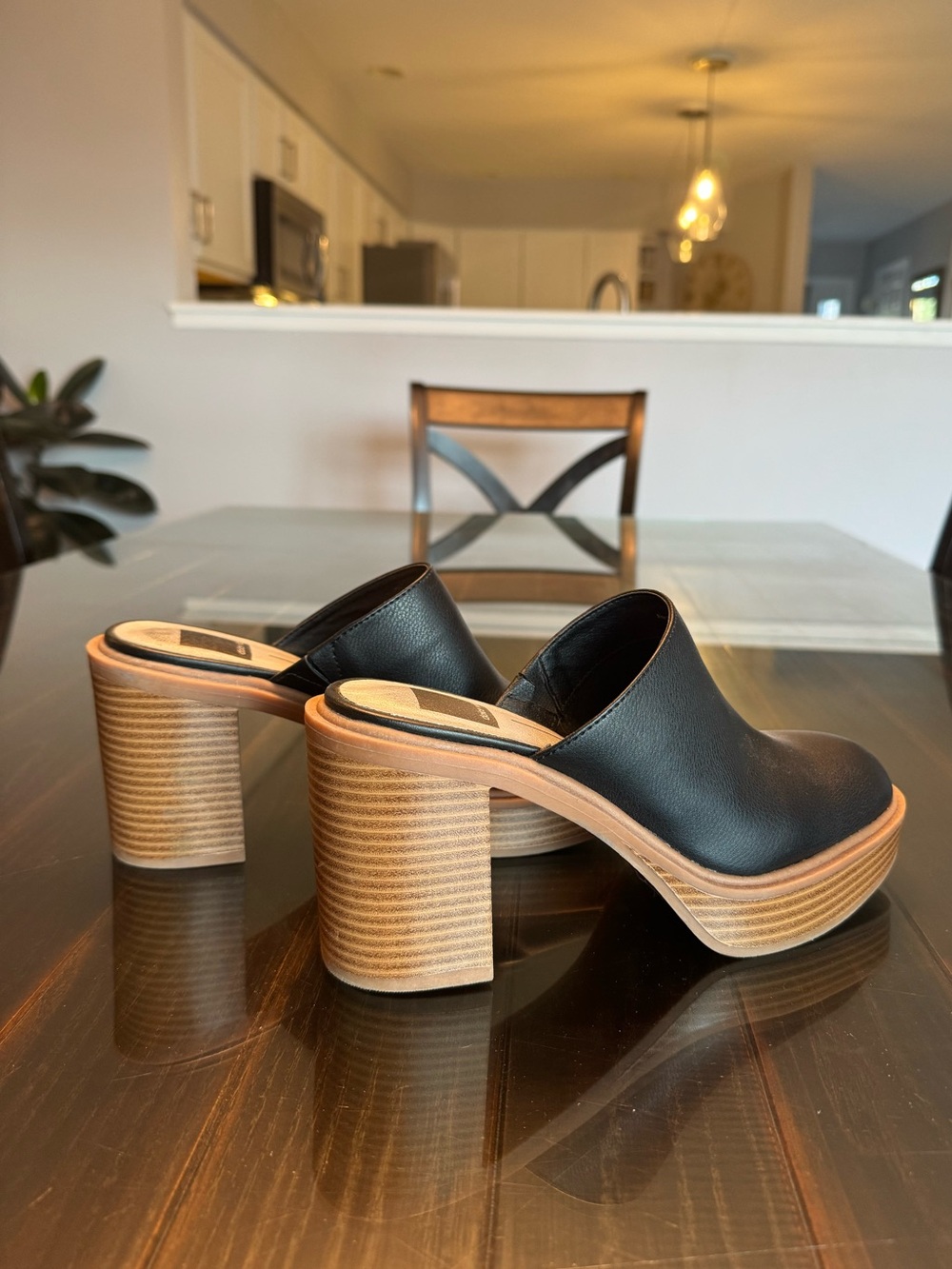Dolce Vita Black Leather Platform Mules with Stacked Heel